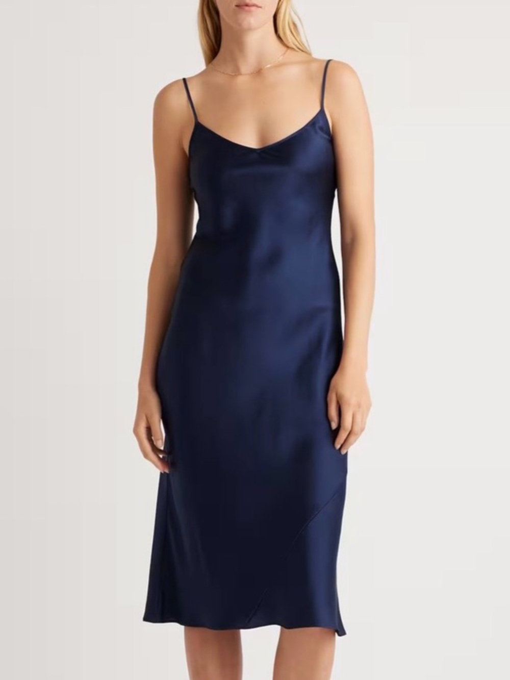 NWT Quince Washable Silk Slip Dress Navy XL